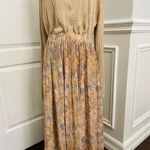 H&M Pleated Floral Maxi Skirt in Soft Yellow and Pastels